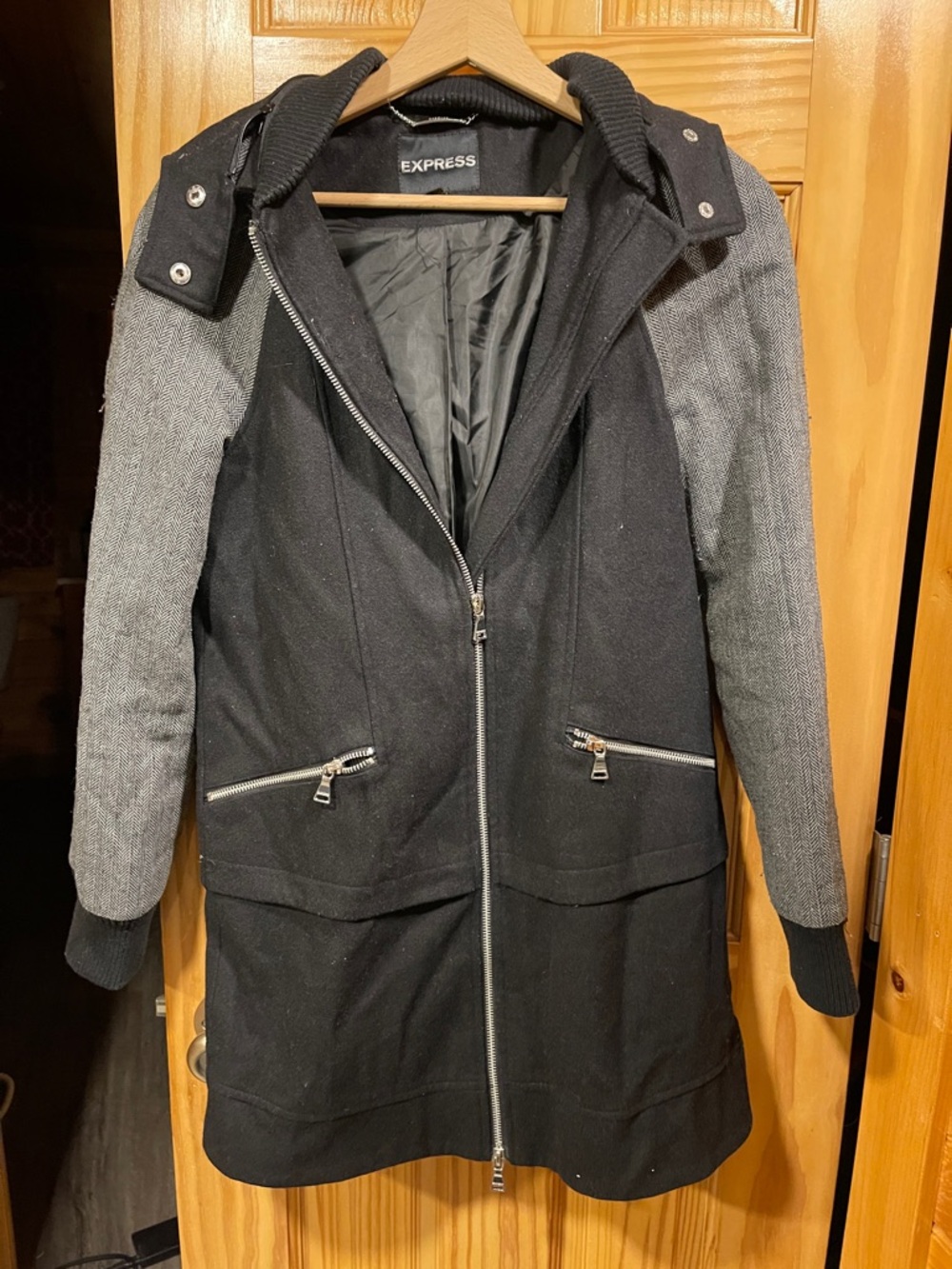 Express Black Trench Coat with Gray Sleeves